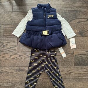 Juicy Couture Navy & Gold Girls Puffer Vest with Logo Leggings